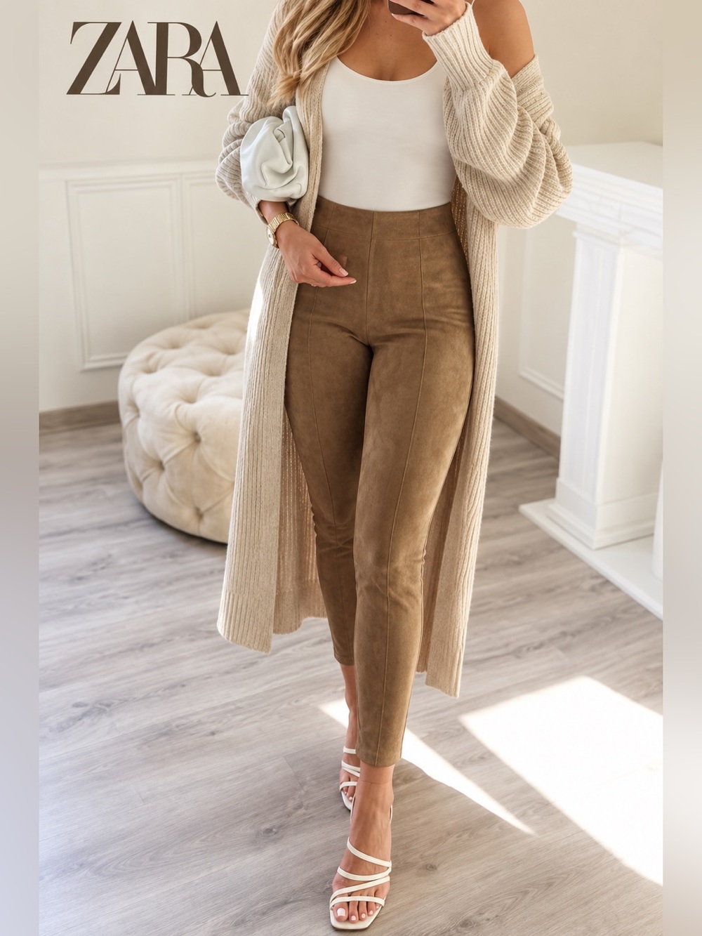 ZARA | Brown Suede 🤎| Feel High | Rise Panel Leggings Pants | Size Medium